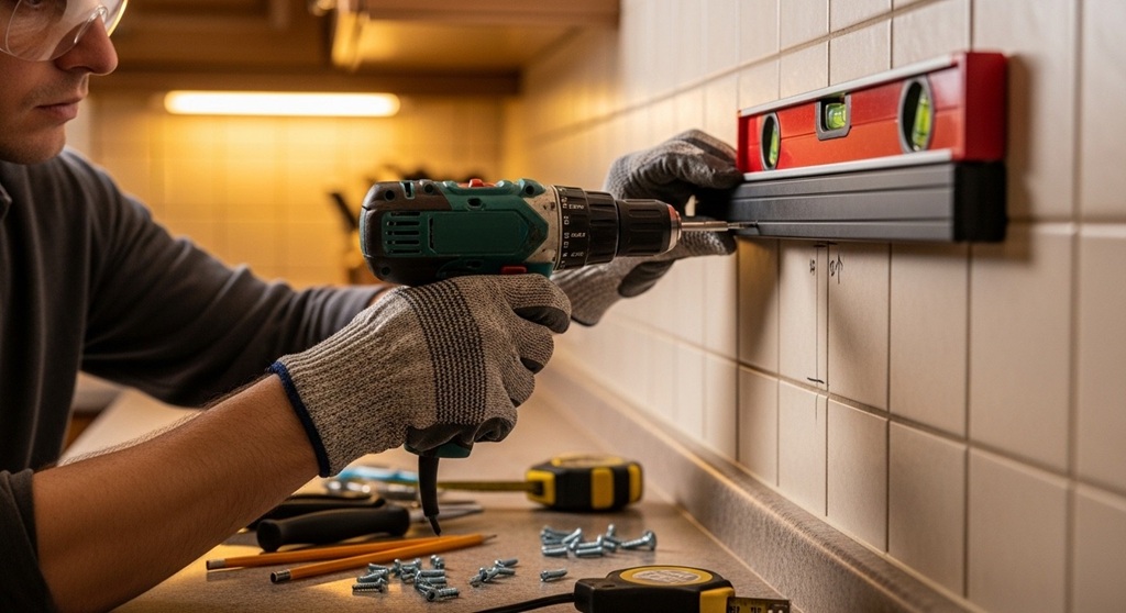 Installing magnetic knife strip on kitchen wall step by step