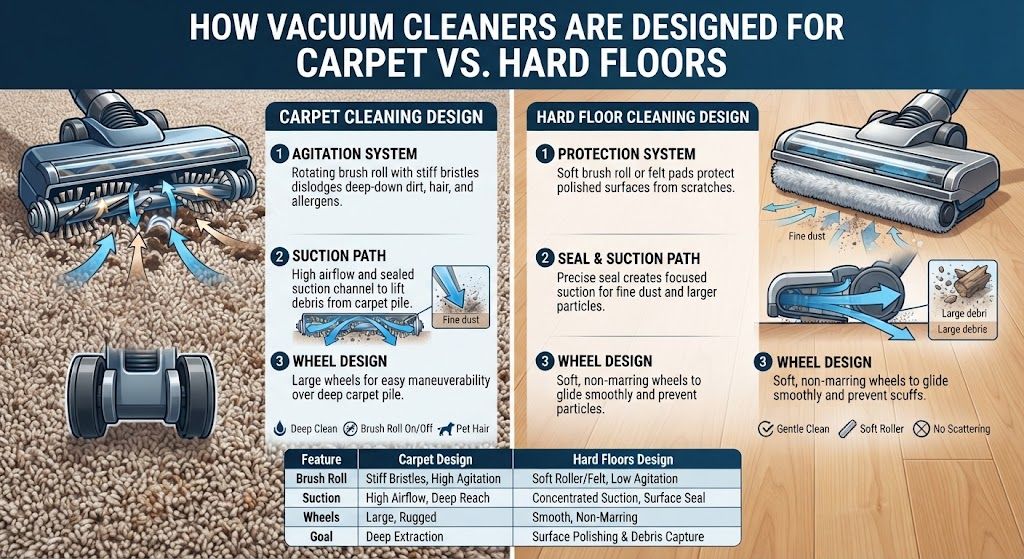 Vacuum cleaner head designed for hard floors